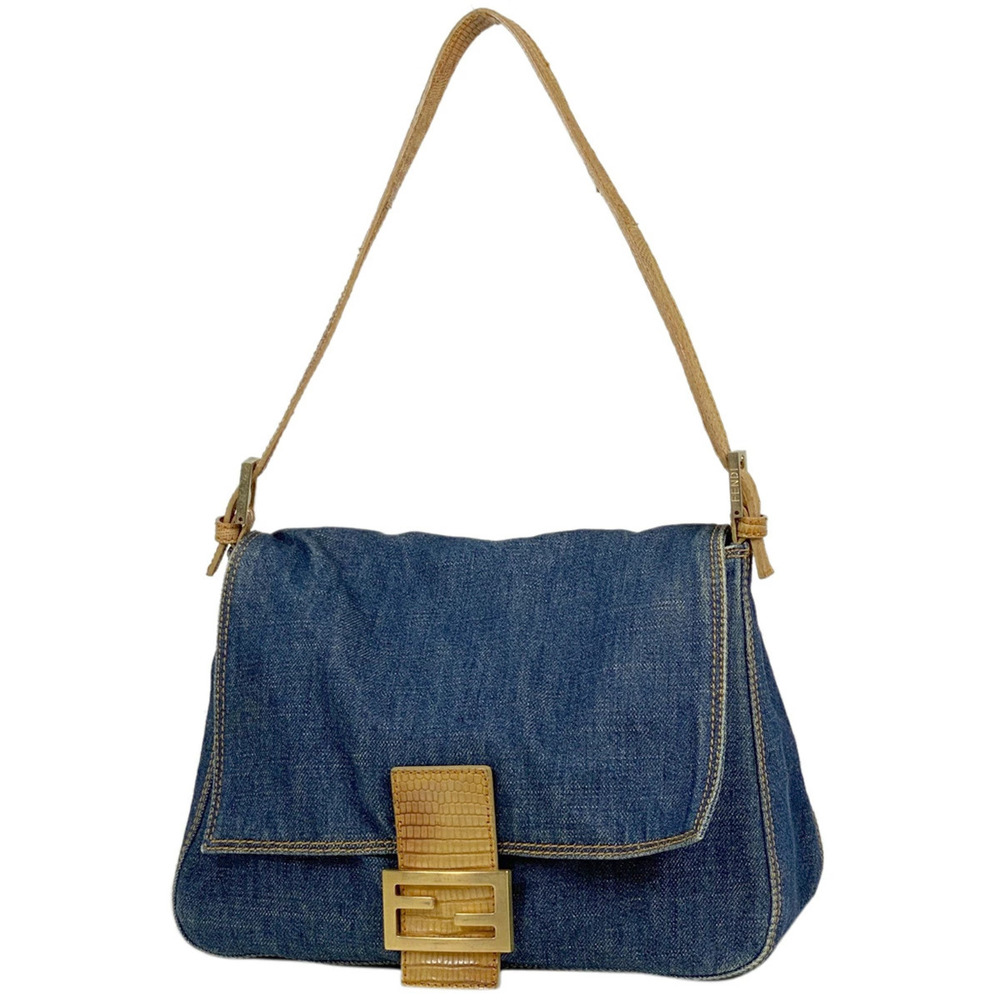 Fendi Zucca Shoulder Bag Mamma Bucket Handbag One Shoulder Hobo Denim Blue
